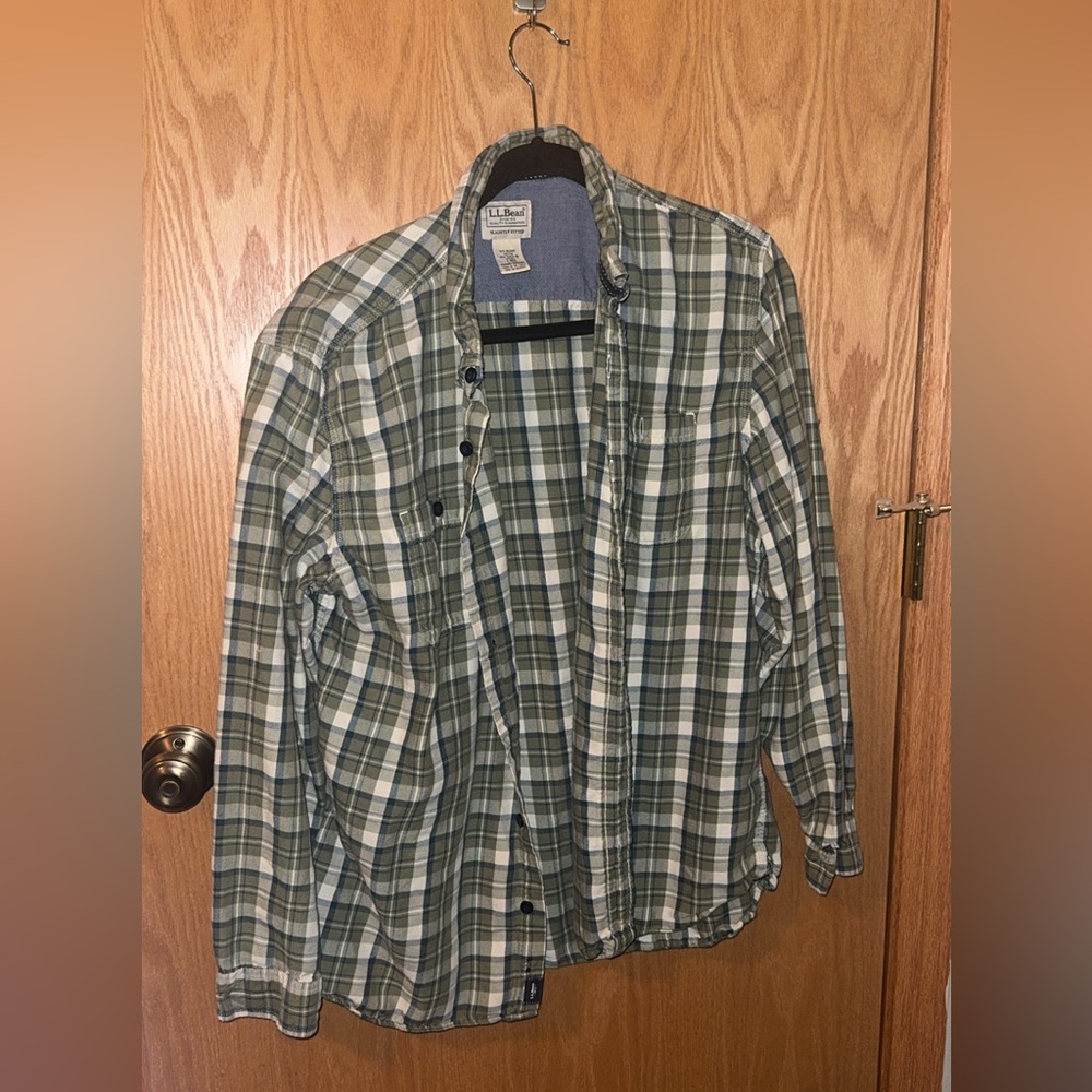 L.L. Bean Organic Cotton Tencel Lyocell Slightly Fitted Plaid Shirt Large